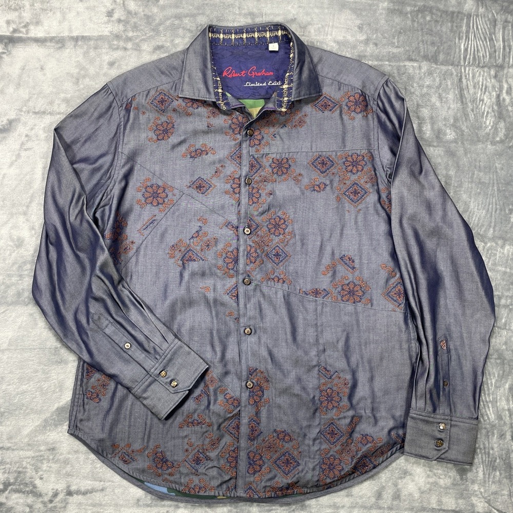 Robert Graham "Darylmania" Rare Limited Edition Shirt Mens L Embroidered Camo - Picture 1 of 10